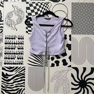 Purple Rhinestone Lace-Up Front Rib-Knit Tank Top M Size